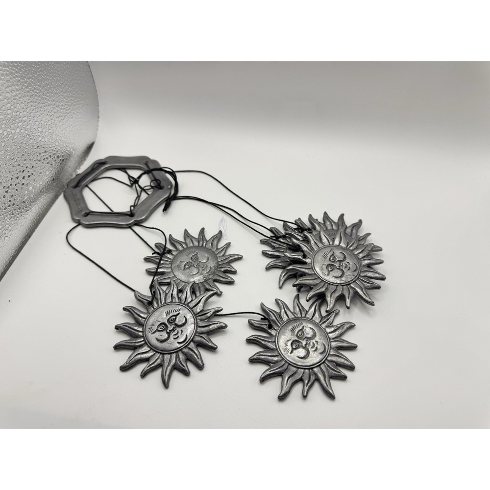 Spooniques Celestial Sun Face Wind Chime Vintage Silver Tone Hanging Decor 6 Sun